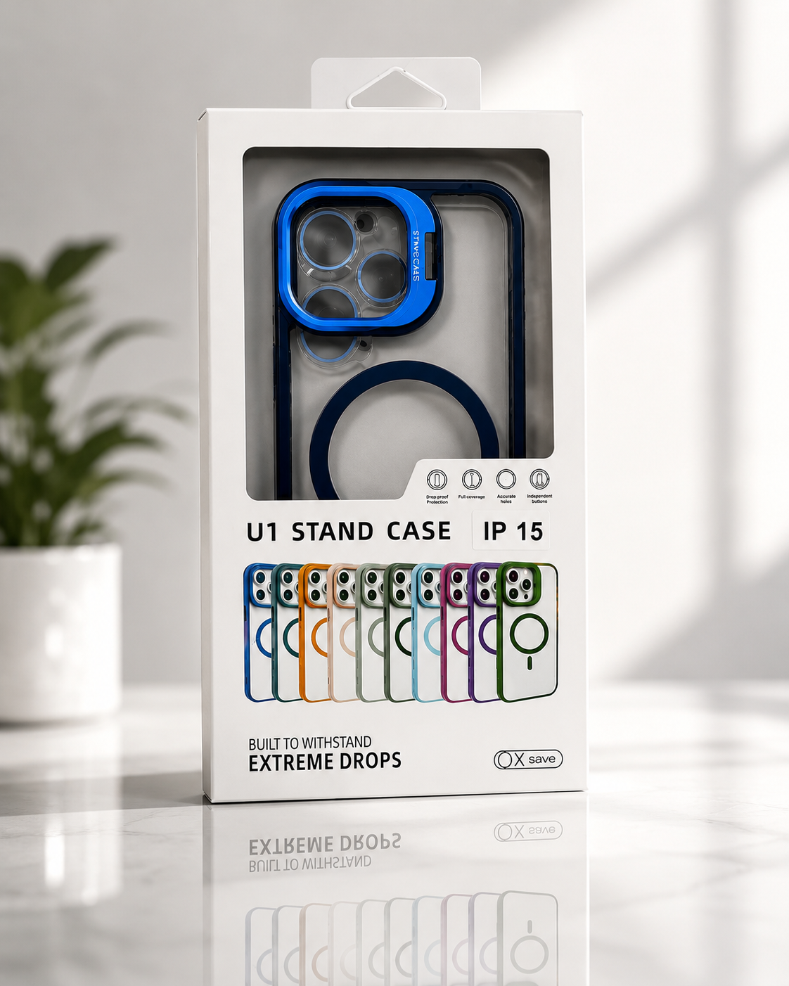 Magnetic Stand Case for iPhone 15 – Blue 4 Magnetic Stand Case for iPhone 15 – Blue – alternate view